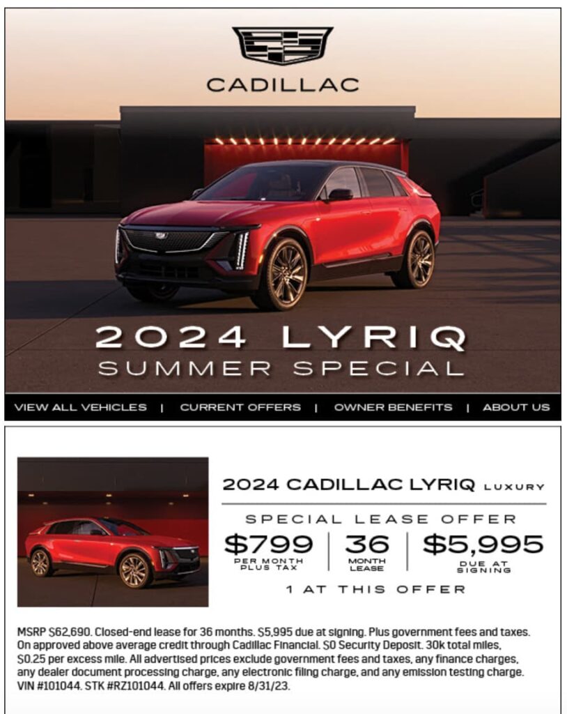 Leasing a Cadillac Lyriq for $299 a month